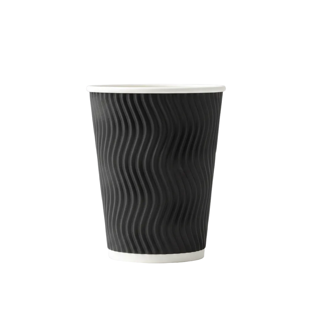 8oz Black Ripple Paper Cup - Plain